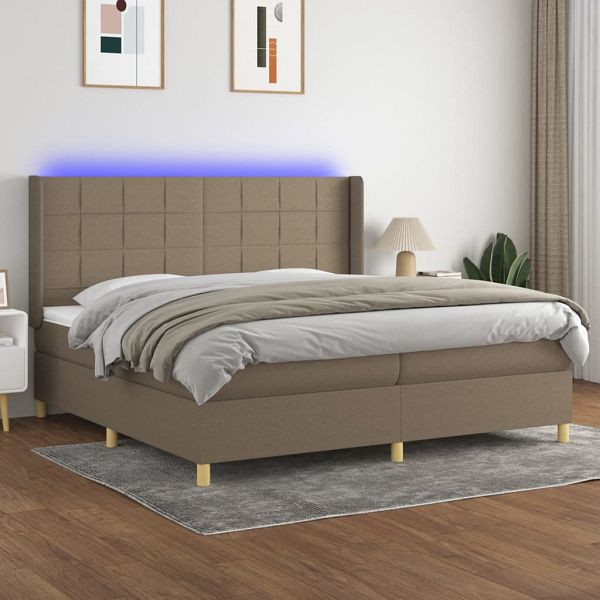 vidaXL Boxspringbett mit Matratze & LED Taupe 200x200 cm Stoff, 3138905