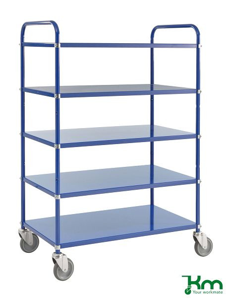 Kongamek Leichter Etagenwagen, 4 Lenkrollen, Blau, 5 Böden, KM4124-B