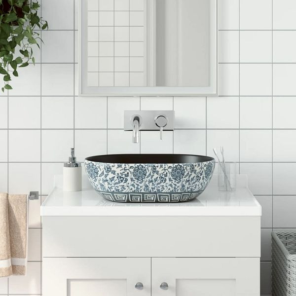 vidaXL Aufsatzwaschbecken Schwarz und Blau Oval 47x33x13 cm Keramik, 155070