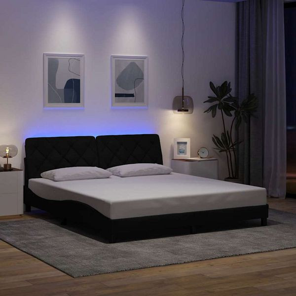 vidaXL Bettgestell mit LED ohne Matratze Schwarz 180x200 cm Stoff, 3310687