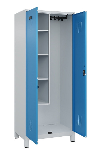 C+P Putzmittel-Spind Evolo PLUS, mit Füßen, 2 Abteile, 1950x800x500mm, 7035/501, Frontfarbe RAL 5012 Lichtblau, Zylinderschloss, 049110-02 S10034