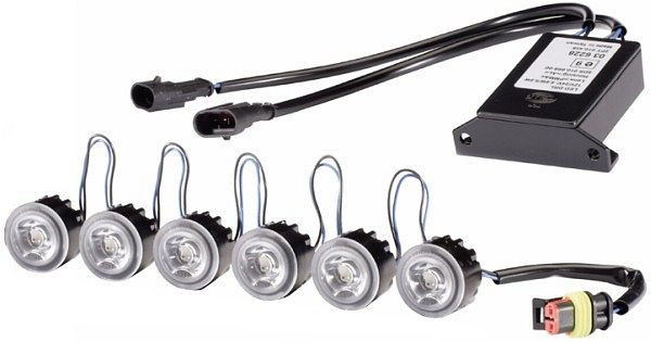 HELLA LED-Tagfahrleuchtensatz, LEDayFlex, 24/12V, rund, SAE, glasklar, Kabel: 120mm, Fahrzeugfront, Satz, 2PT 010 458-721