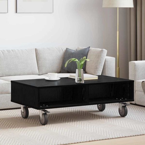 vidaXL Beistelltisch mit Rädern Schwarz Eichen-Optik 90 x 50 x 30 cm, 891017