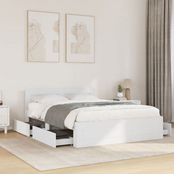vidaXL Bettgestell mit Kopfteil ohne Matratze Weiß 120x200 cm, 3295569