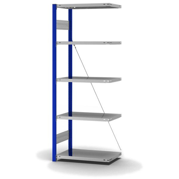hofe Anbauregal, zerlegt, 5 Böden 2000 x 400 x 750 mm, verzinkt Stützprofile - enzianblau/RAL 5010, HEA204007XL