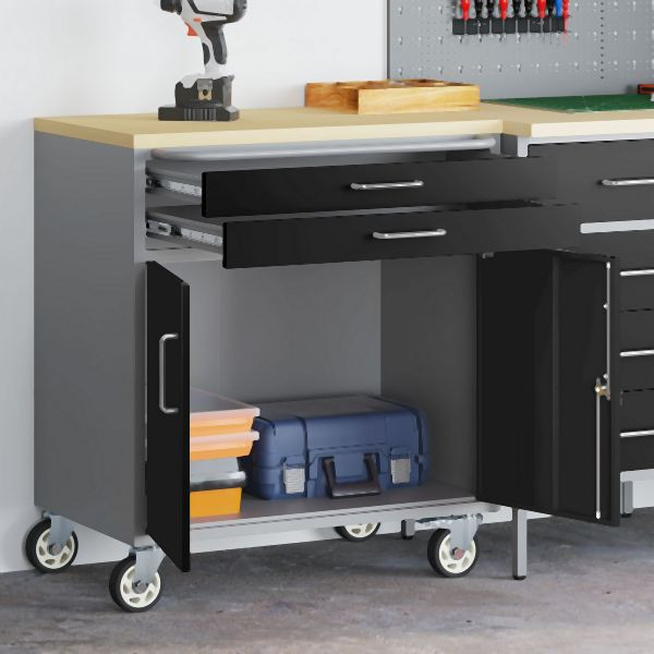 vidaXL Werkzeugschrank mit Rädern und verriegelbaren Türen Schwarz 75x45x85 cm Stahl, 4103487