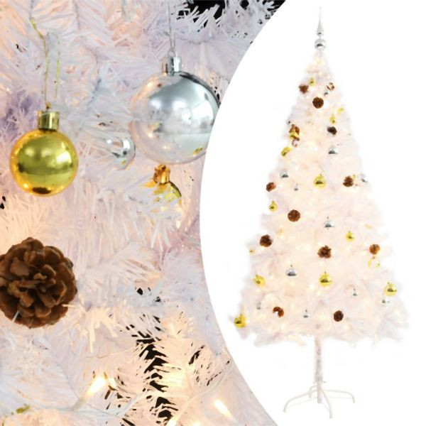 vidaXL Künstlicher Weihnachtsbaum mit Beleuchtung & Kugeln Weiß 180 cm, 321503