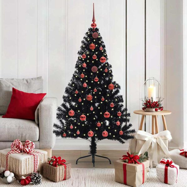 vidaXL Künstlicher vorbeleuchteter Weihnachtsbaum Schwarz 150 cm PVC, 3397128
