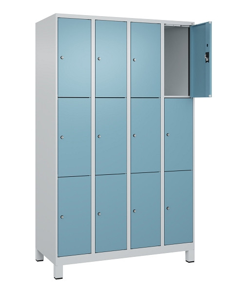 C+P Schließfachschrank Evolo PLUS, mit Füßen, 12 Fächer, 1950x1200x500mm, 7035/2406015 RDS Architekturblau, Abteile 4, 049010-403 S10009