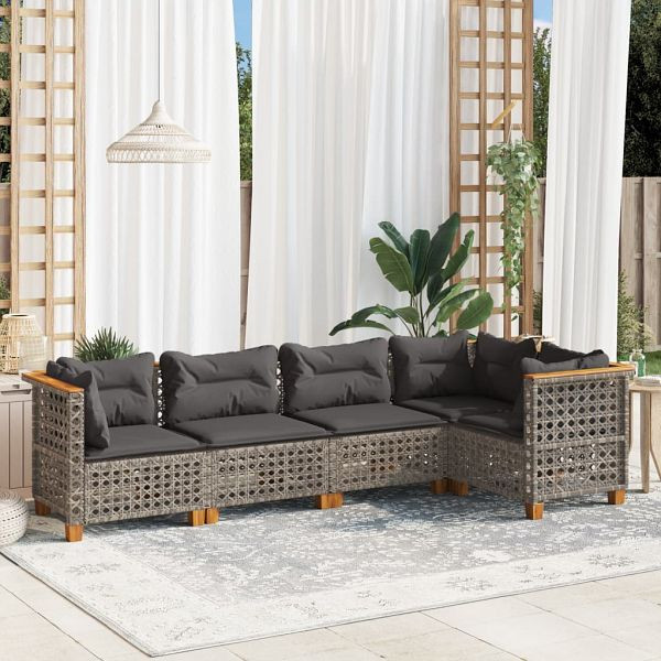 vidaXL 5-tlg. Garten-Sofagarnitur mit Kissen Grau Poly Rattan, 3261813