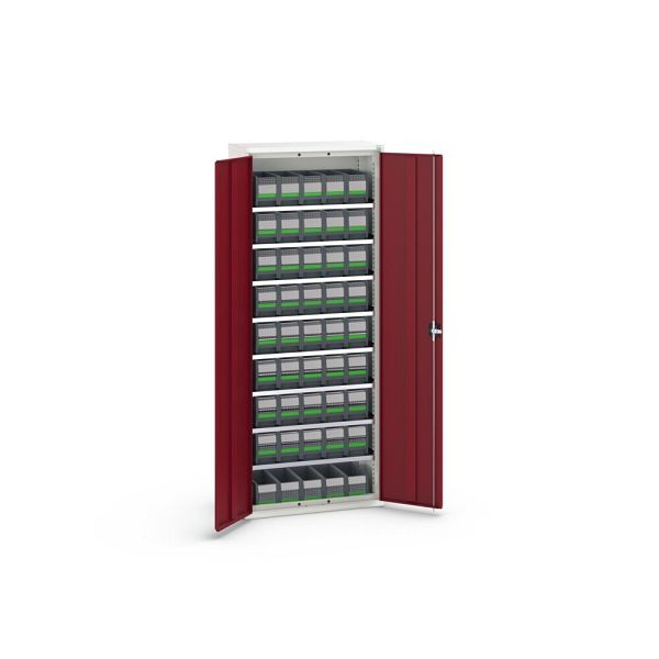 bott verso Magazinschrank, mit 8 Fachböden und 45 bottBoxen, BxTxH: 800x350x2000mm, Purpurrot, 16926405.24