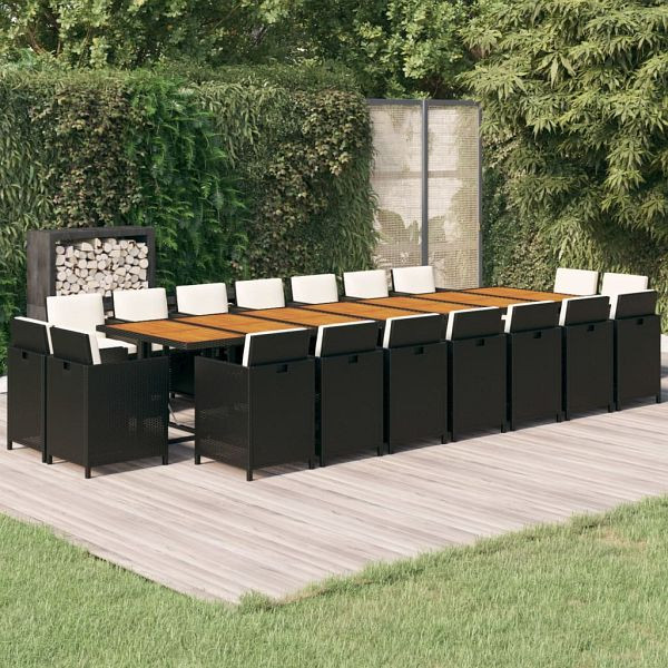 vidaXL 19-teilig Garten-Essgruppe mit Kissen Schwarz Poly Rattan, 3095655
