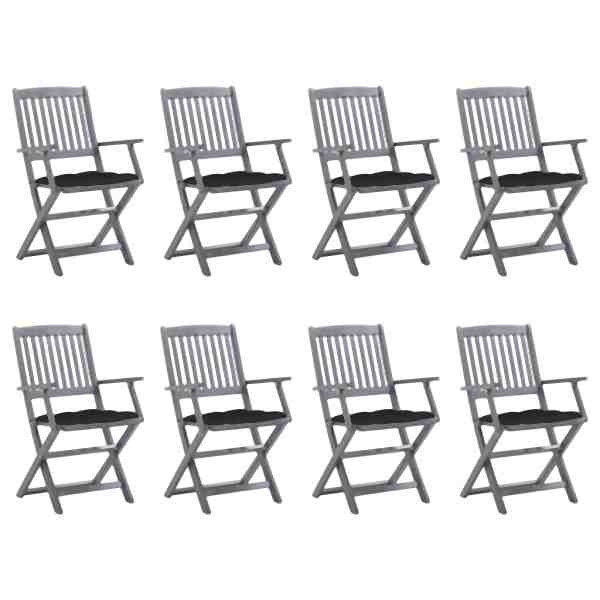 vidaXL Klappbare Gartenstühle 8 Stück mit Kissen Massivholz Akazie, 3078284