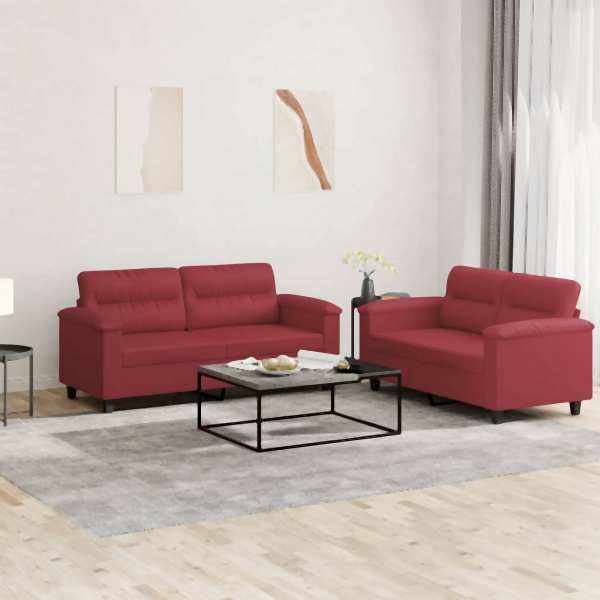 vidaXL 2-tlg. Sofagarnitur mit Kissen Weinrot Kunstleder, 3202365