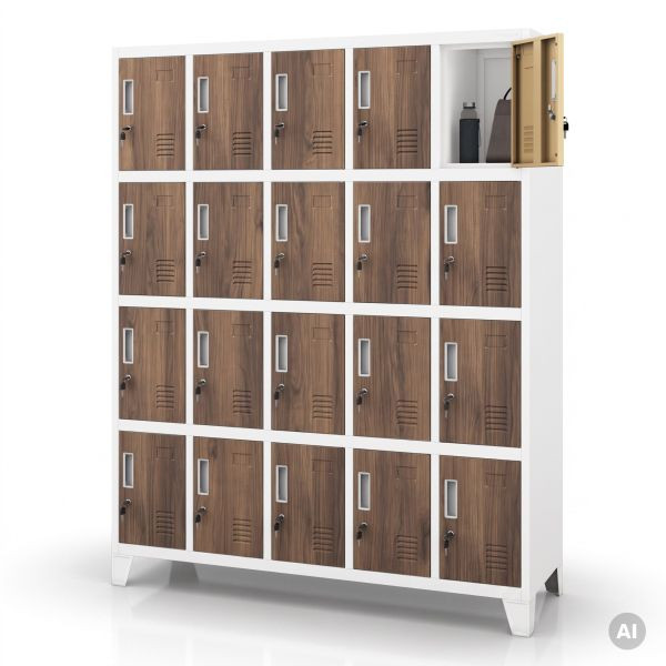 Jan Nowak Sozialschrank mit Schließfächern (BHP), Weiß / Nussbaum, 1360x1720x450 mm, ROBERT Eco Design, 2250