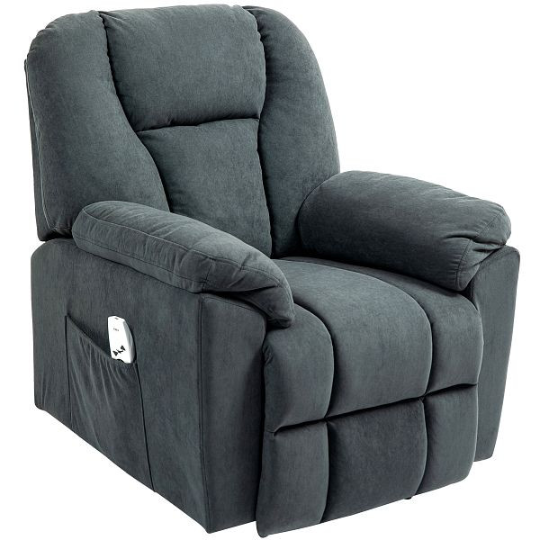 HOMCOM Elektrischer Relaxsessel mit Massage- und Wärme-Funktionen, Polstersessel mit USB-Anschluss, Seitentaschen, Grau, 83B-127V90CG