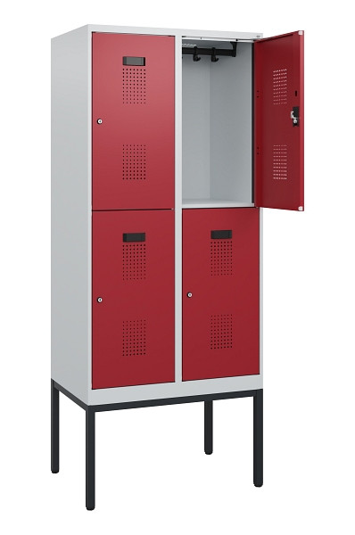C+P Doppelstock-Spind Evolo PLUS, Gestell, 4 Fächer, 1950x800x500mm, 7035/3003, Zylinderschloss, 0493305-22 S10026