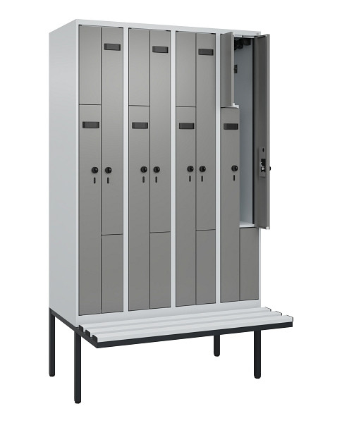 C+P Z-Spind Evolo PLUS, Bank, 8 Fächer, 2120x1200x815mm, 7035/0004, Drehriegel, Material Sitzfläche Kunststoff, 0490437-408 S10068