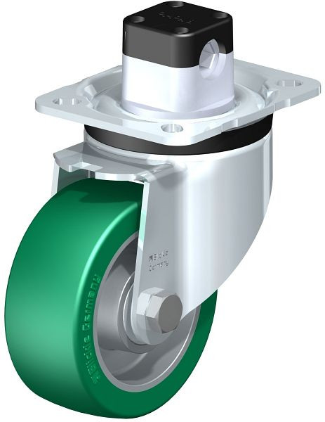 Blickle LK-ALST 100K-1-CS11 Stahlblech-Lenkrolle, schwere Ausführung, mit Anschraubplatte & Zentralfeststeller, Blickle Softhane®, Grün, 752045