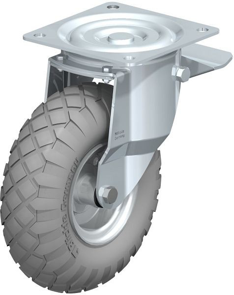 Blickle L-P 267R-ST-SG Stahlblech-Lenkrolle, mittelschwere Ausführung, mit Anschraubplatte & Feststeller, Luftreifen, Grau, 416099