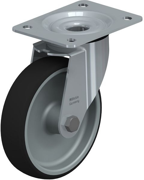 Blickle LE-PATH 160G Stahlblech-Lenkrolle mit Anschraubplatte, Thermoplastisches Polyurethan, Grau, 846981