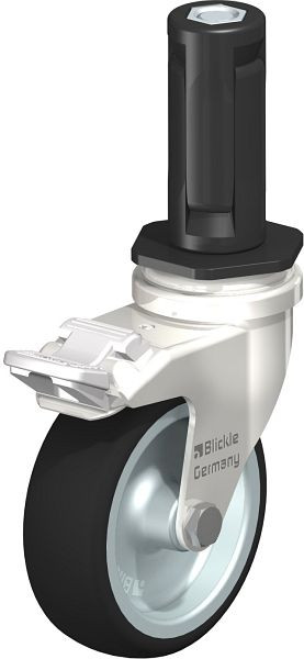 Blickle LRXA-PATH 75G-FI-EXR03 Edelstahl-Apparate-Lenkrolle mit Expander & Feststeller, Thermoplastisches Polyurethan, Grau, 853349