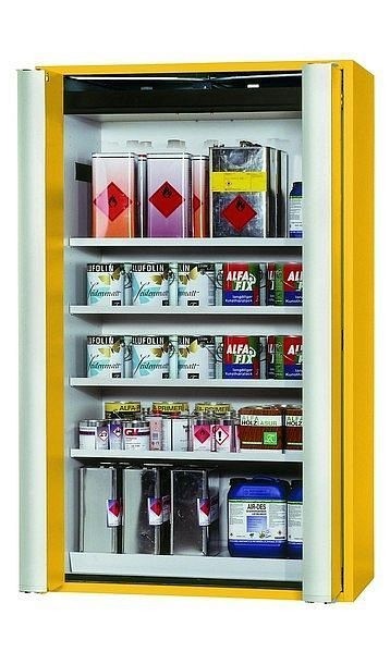 asecos Sicherheitsschrank S-PHOENIX Vol.2-90, S90.196.120.FDAC in sicherheitsgelb RAL 1004 mit 4x Fachboden (Stahlblech), 30119-002-30128