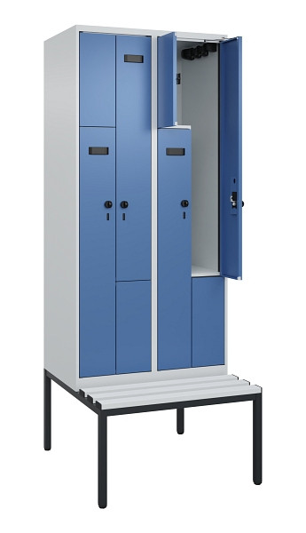 C+P Z-Spind Evolo PLUS, Bank, 4 Fächer, 2120x800x815mm, 7035/5023, Drehriegel, Sitzfläche Kunststoff, Sitzbank, 0490537-224 S10062