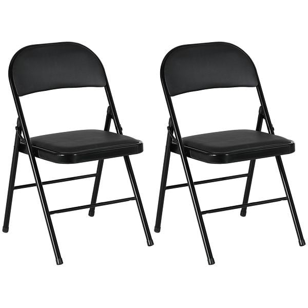 HOMCOM 2er-Set Klappstühle, Tragbare Bürostühle, Stahlbeine, Faltstuhl für Büro, Empfang, Wartezimmer, Kunstleder, Schwarz, 835-005V00BK