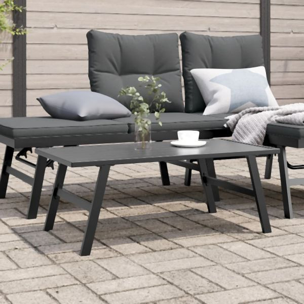 vidaXL Garten-Couchtisch Schwarz 90x45x35 cm Pulverbeschichteter Stahl, 4008106