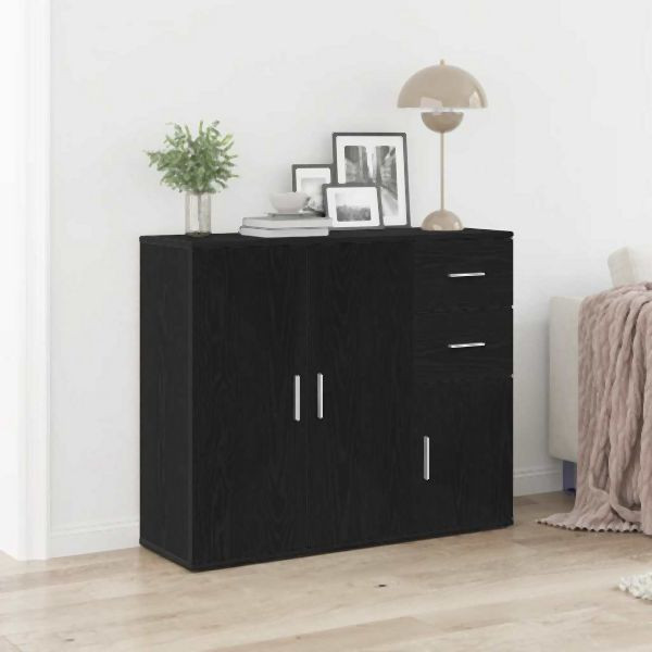 vidaXL Sideboard Schwarz Eichen-Optik 91x29,5x75 cm Holzwerkstoff, 862003
