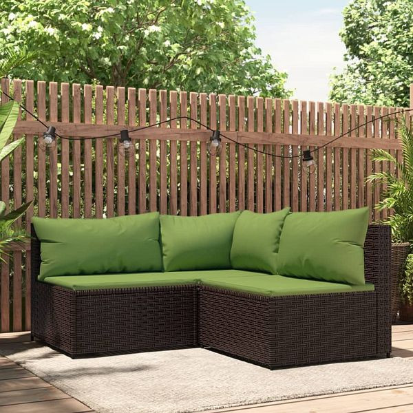 vidaXL 3-teilig Garten-Lounge-Set mit Kissen Braun Poly Rattan, 319828