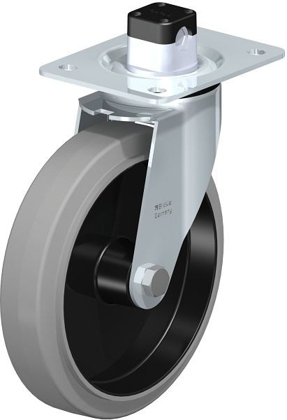Blickle LE-POEV 201R-CS11-SG Stahlblech-Lenkrolle mit Anschraubplatte & Zentralfeststeller, Elastik-Vollgummi, Grau, 850250