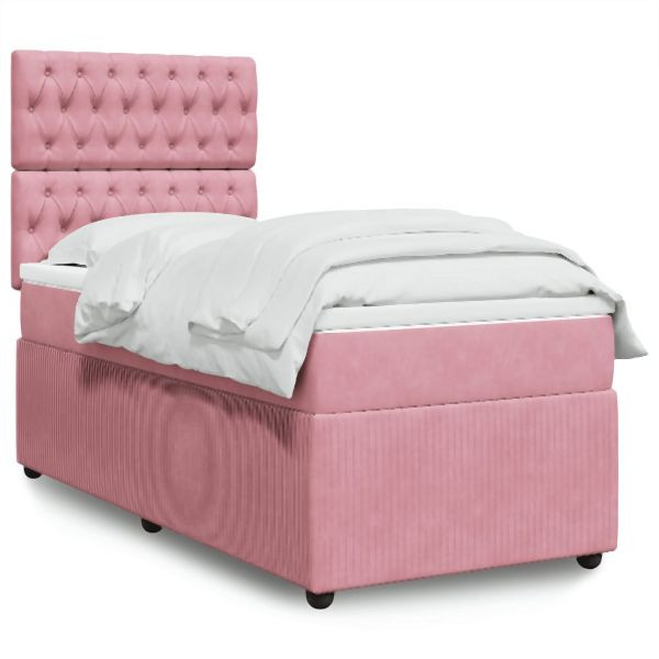 vidaXL Boxspringbett mit Matratze Rosa 80x200 cm Samt, 3294501
