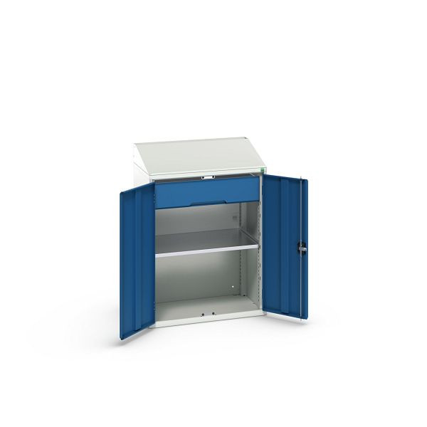 bott verso Pultschrank, mit 1 Fachboden und 1 Schublade, BxTxH: 800 x 550 x 1130 mm, Lichtgrau / Enzianblau, 16926470.11