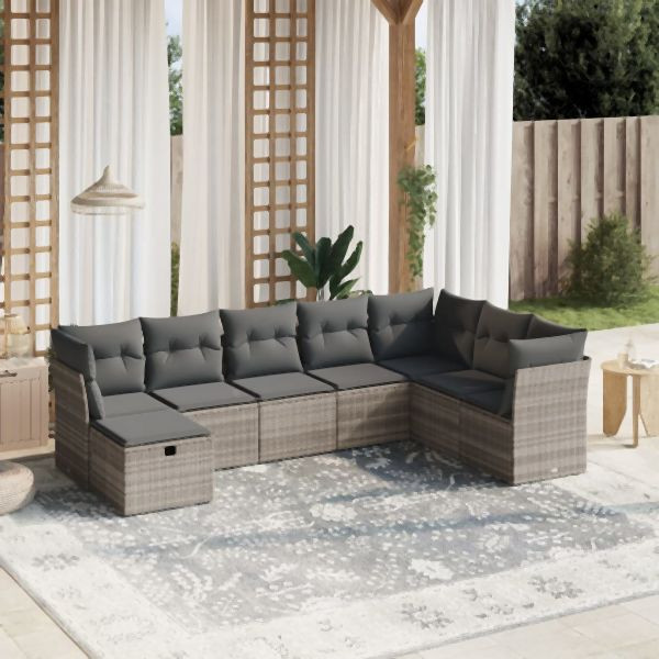 vidaXL 8-tlg. Garten-Sofagarnitur mit Kissen Hellgrau Poly Rattan, 3263278
