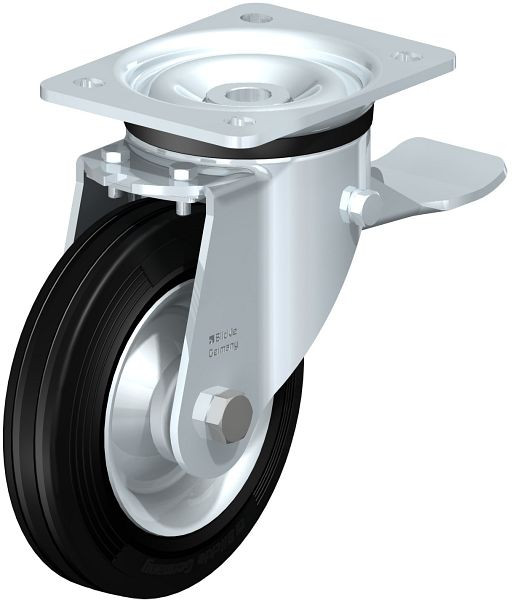 Blickle LK-RD 162R-ST Stahlblech-Lenkrolle, schwere Ausführung, mit Anschraubplatte & Feststeller, Zweikomponenten-Vollgummi, Schwarz, 50708