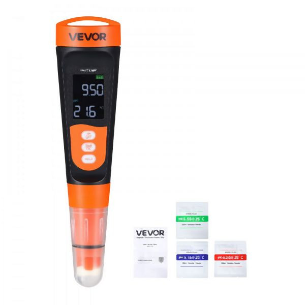 VEVOR pH Messgerät 0–14, Wasserdichte Sonde (IP68), pH-Meter-Set mit Kalibrierpulver, VA-Display, PHJSYSXZKPHBZ4CJT001V9