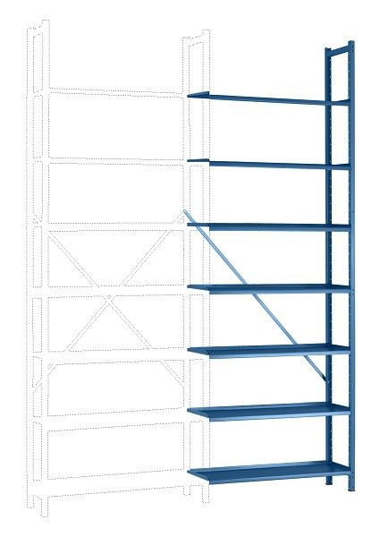 Manuflex Büro-Steck-Anbauregal mit 7 pulverbeschichteten Stahlböden, HxBxT = 2600 x 960 x 300 mm, brillantblau, RA3172.5007