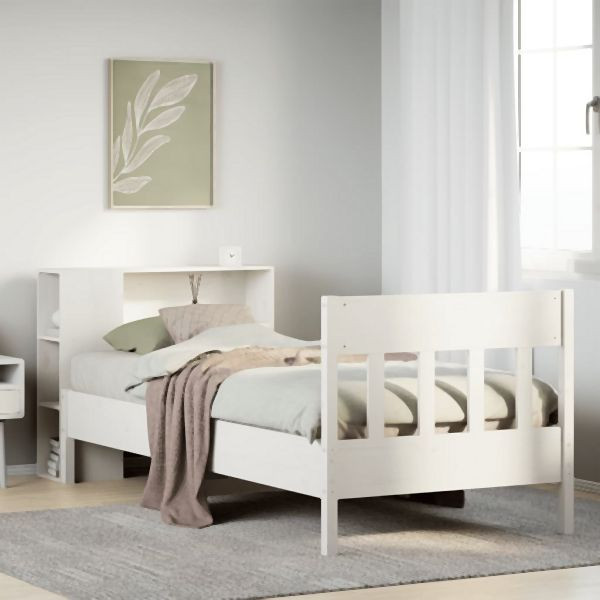vidaXL Massivholzbett mit Regal ohne Matratze Weiß 75x190 cm Kiefer, 3323207