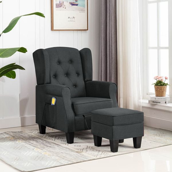 vidaXL Massagesessel mit Hocker Dunkelgrau Stoff, 320162