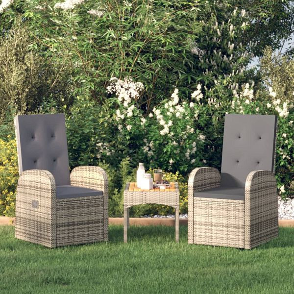 vidaXL Garten-Liegestühle 2 Stück mit Auflagen Poly Rattan Grau, 47676