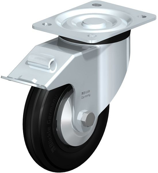 Blickle L-VWPP 160G-FI-FA Stahlblech-Lenkrolle, mittelschwere Ausführung, mit Anschraubplatte & Feststeller, Weichgummi, Schwarz, 626440