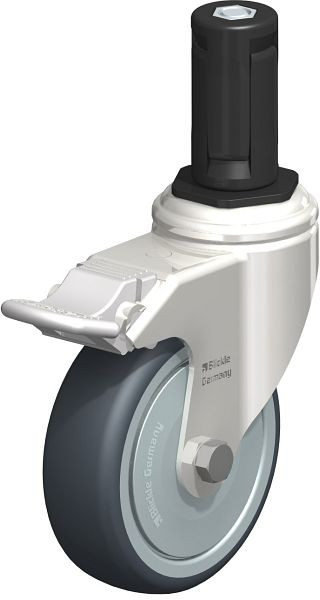 Blickle LKRXA-TPA 101KD-11-FI-FK-EXR14 Edelstahl-Apparate-Lenkrolle mit Expander & Feststeller, Thermoplastisches Gummi-Elastomer, Grau, 853168