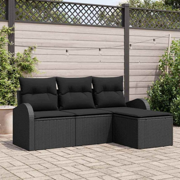 vidaXL Garten-Sofa-Set mit Kissen, 4er Set, Schwarz Poly Rattan, 3345993