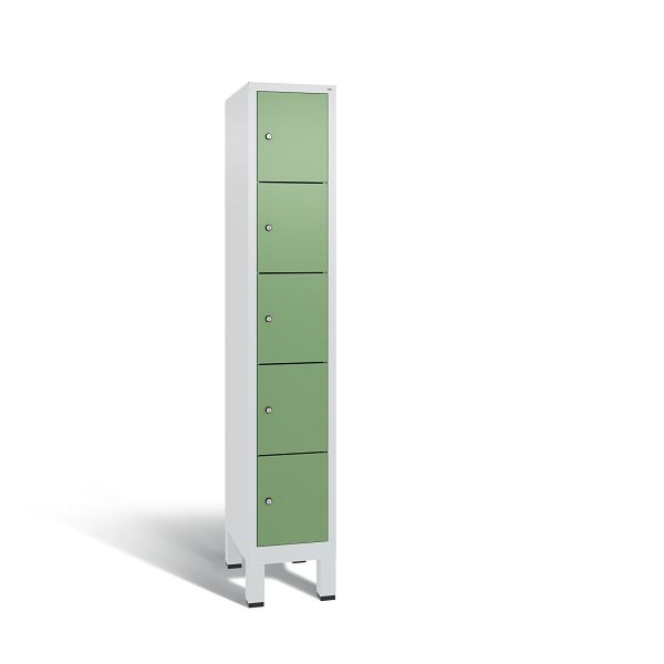 C+P Schließfachschrank Evolo, 5 Fächer, H1850xB320xT500 mm, Grau/Resedagrün, 48010-105 S10165