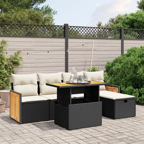 vidaXL 6-teilig Garten-Sofagarnitur mit Kissen Schwarz Poly Rattan, 3276241