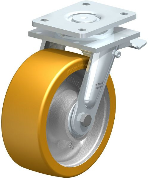 Blickle LO-GTH 202K-ST Stahlgeschweißte Schwerlast-Lenkrolle mit Feststeller, Blickle Extrathane®, Hellbraun, 628065