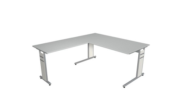 Kerkmann Schreibtisch B 1600 x T 800 x H 680-820 mm mit Ansatz/Anbautisch, Form 4, Farbe: lichtgrau, 11409111