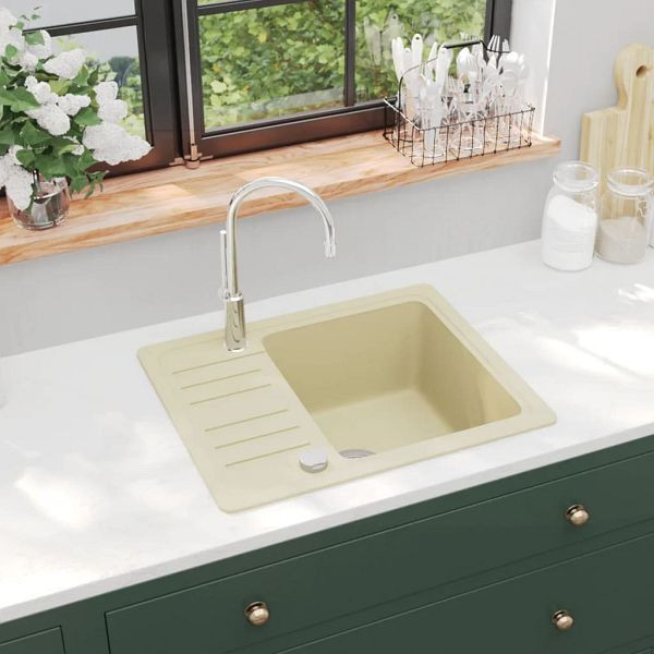 vidaXL Granitspüle Einzelbecken Beige, 144860, 8719883567716